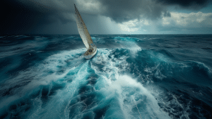 Sailing boat in the storm as metaphor for the "European private client business 2024–2026: steadfast island in the storm?!"